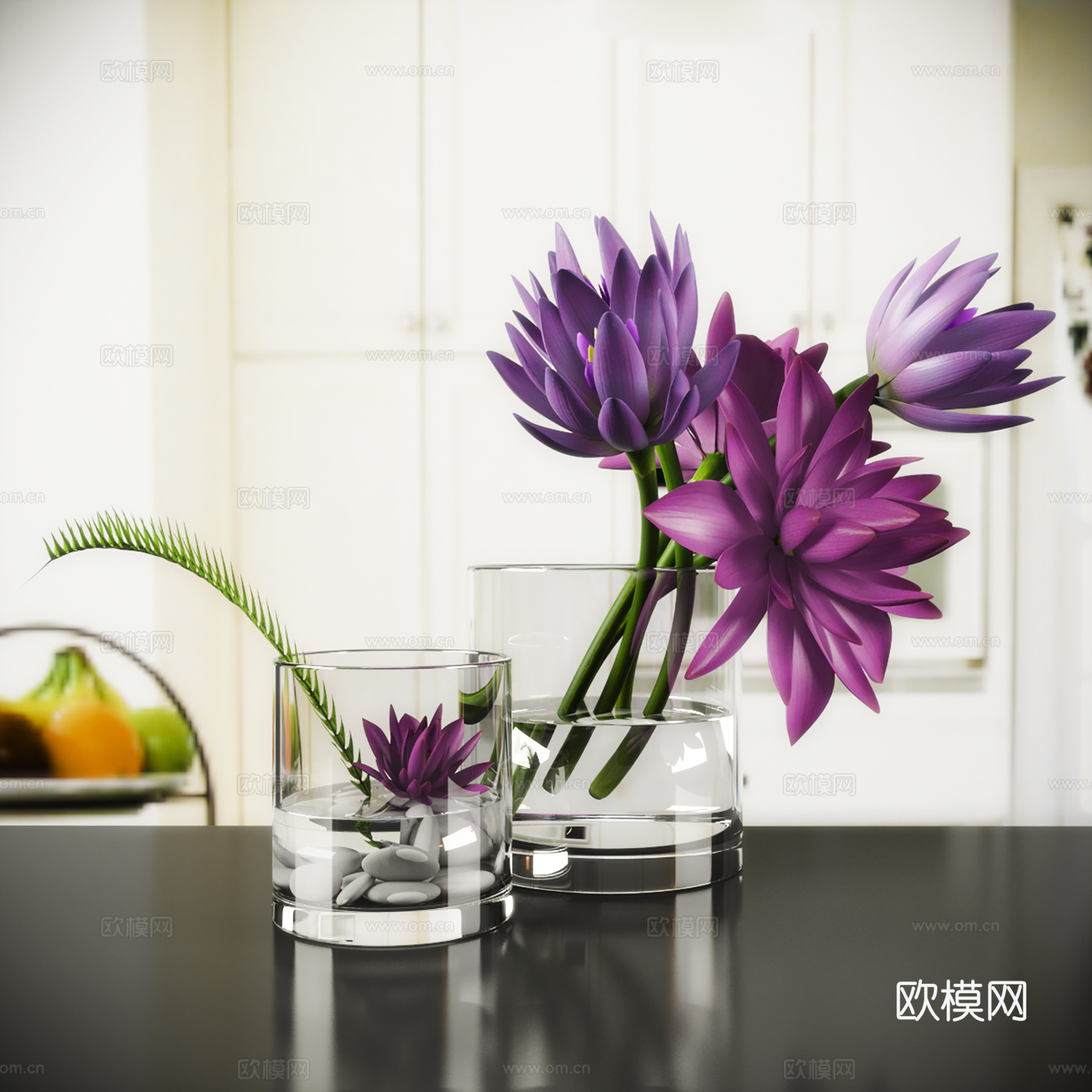 现代花瓶花艺  玻璃插花组合3d模型