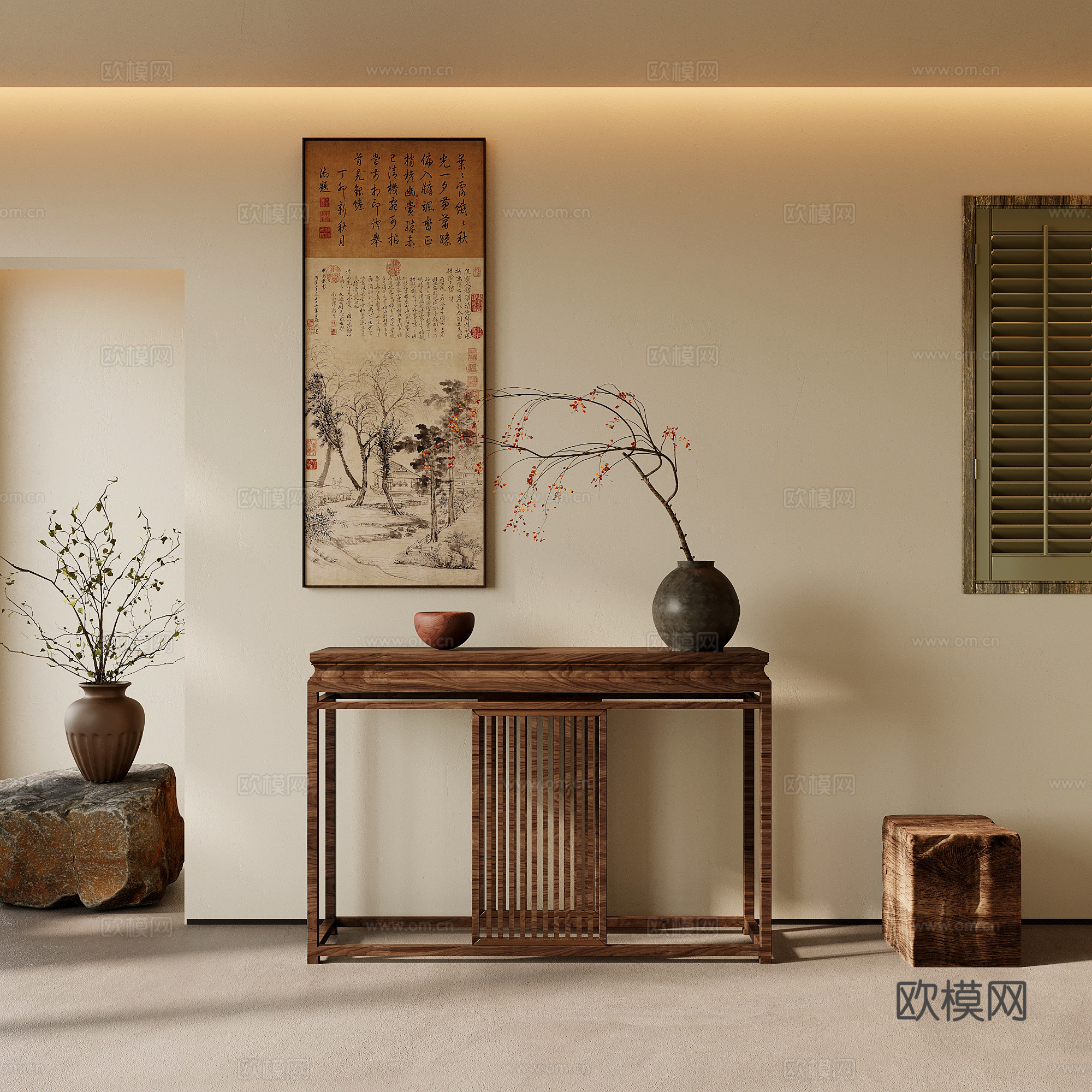 11玄关柜 新中式玄关柜 端景柜 盆景盆栽su模型