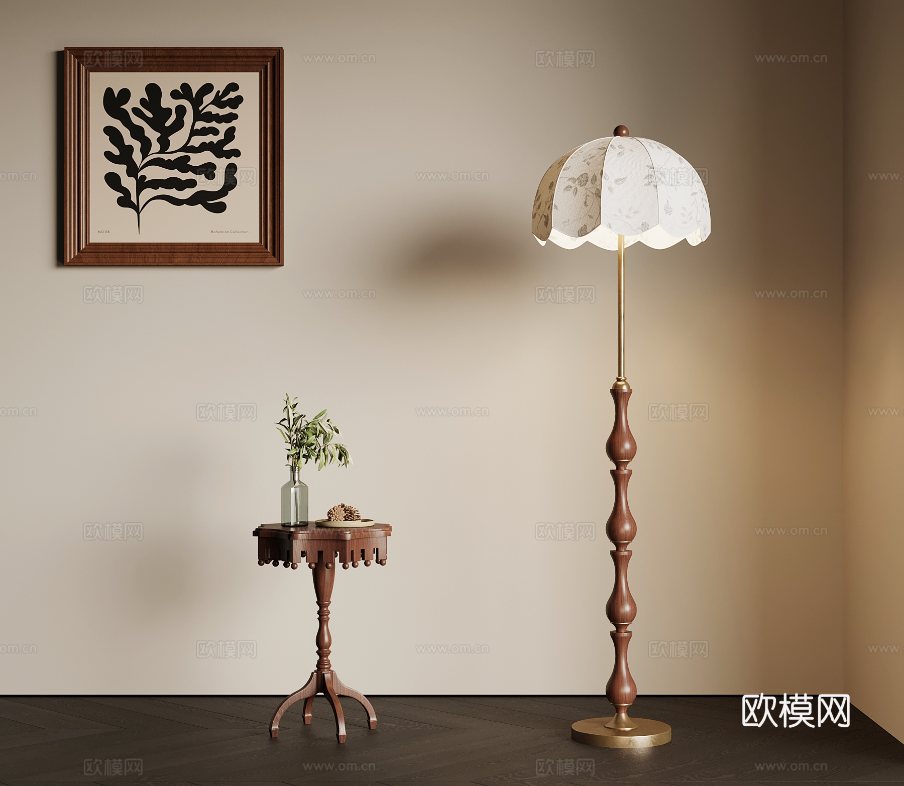 04落地灯 法式中古风落地灯 边几 挂画3d模型