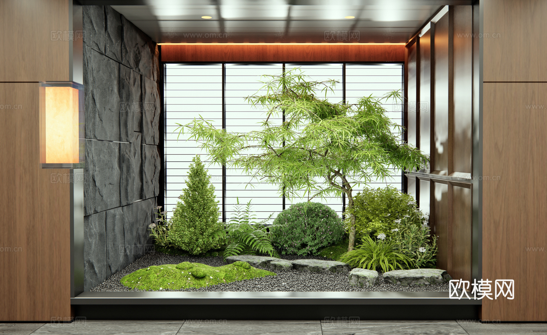 现代室内景观 植物造景 庭院小品 植物组合 灌木 乔木su模型