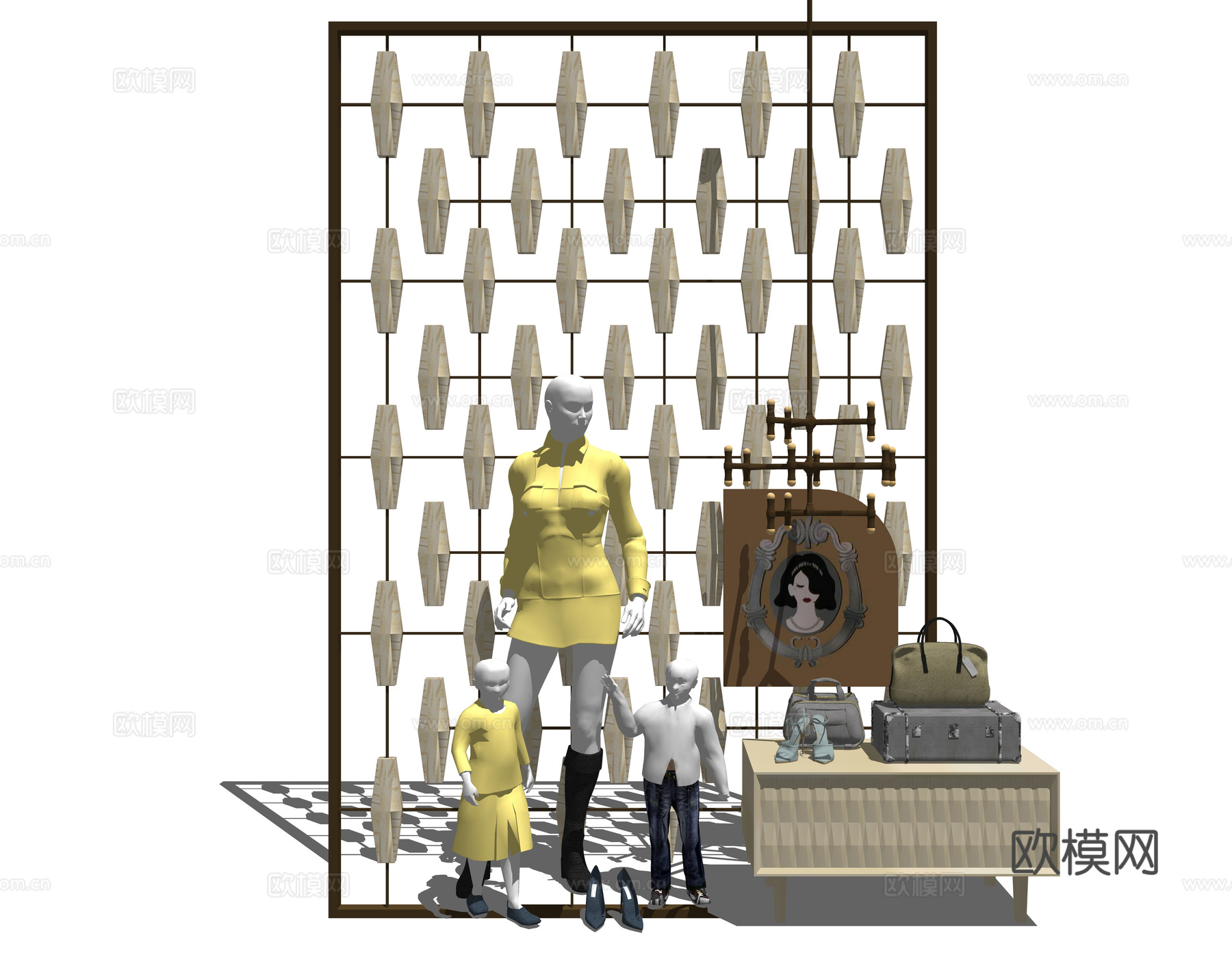 现代服装店橱窗模特su模型下载