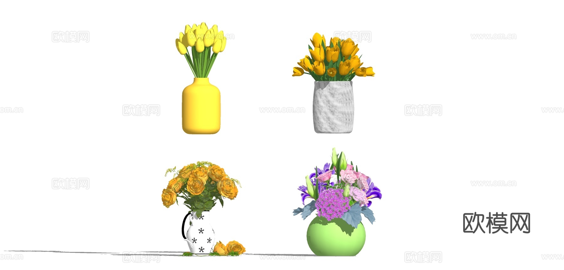 现代花瓶花卉su模型下载