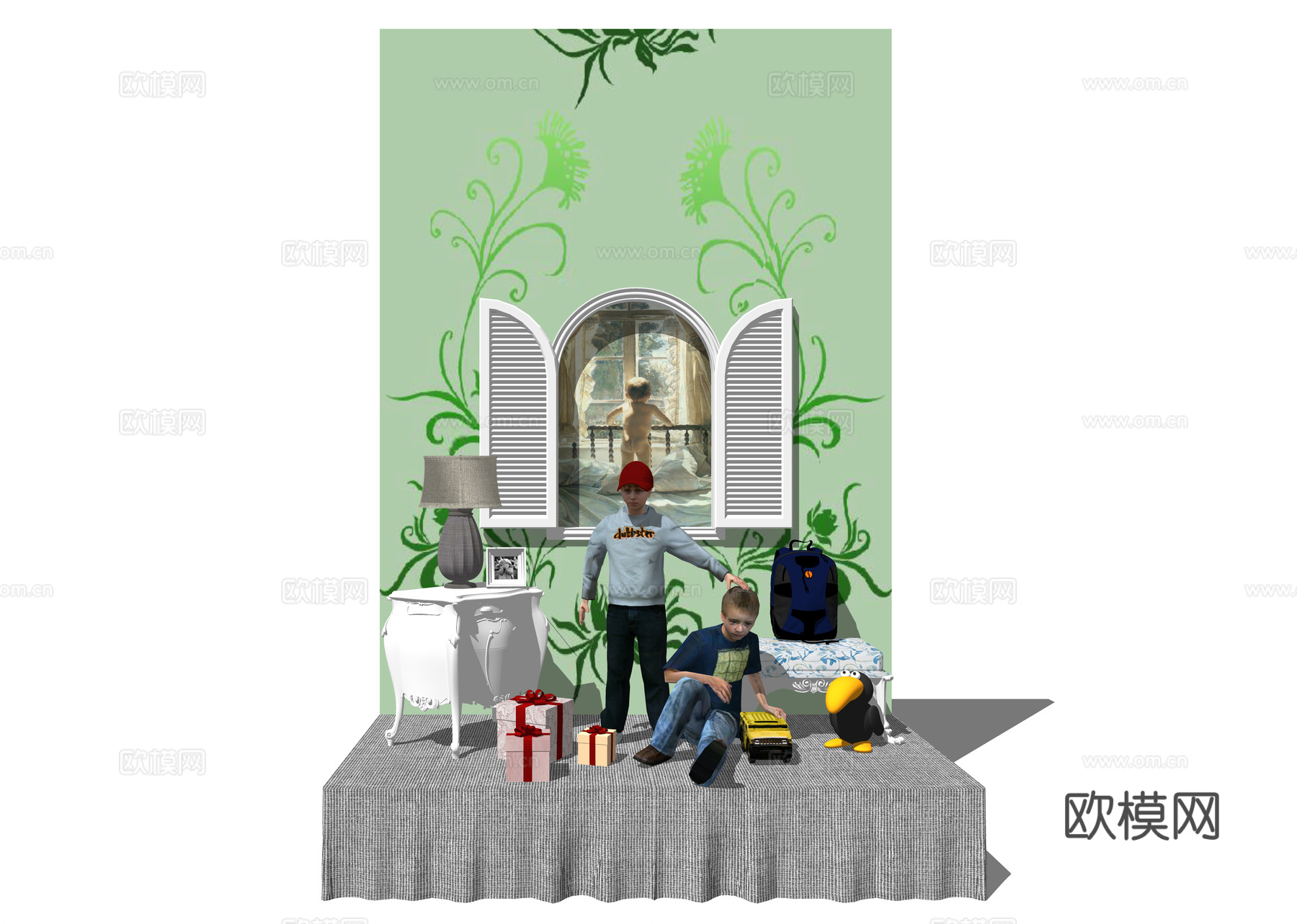 现代服装店橱窗su模型下载