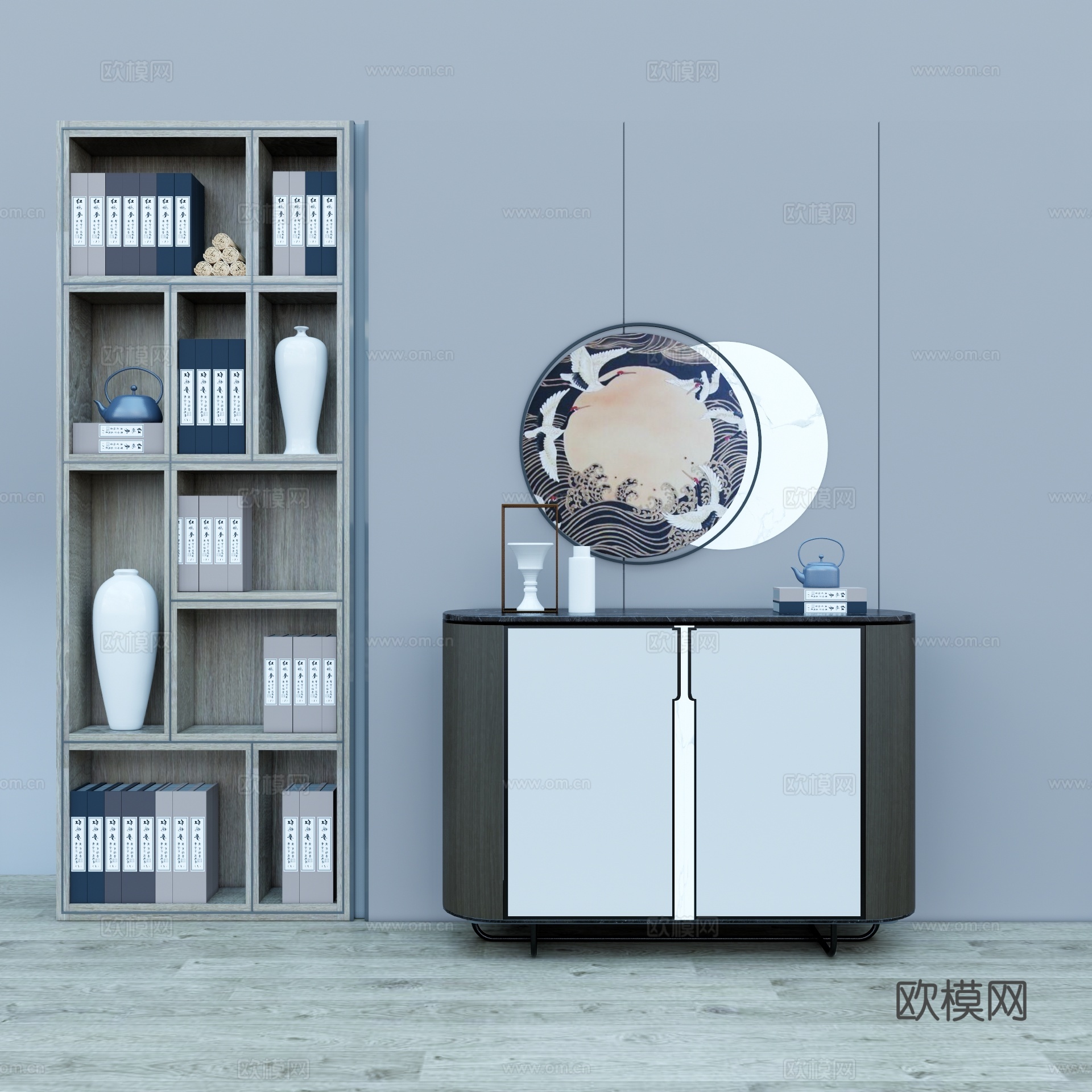 新中式玄关边柜su模型下载