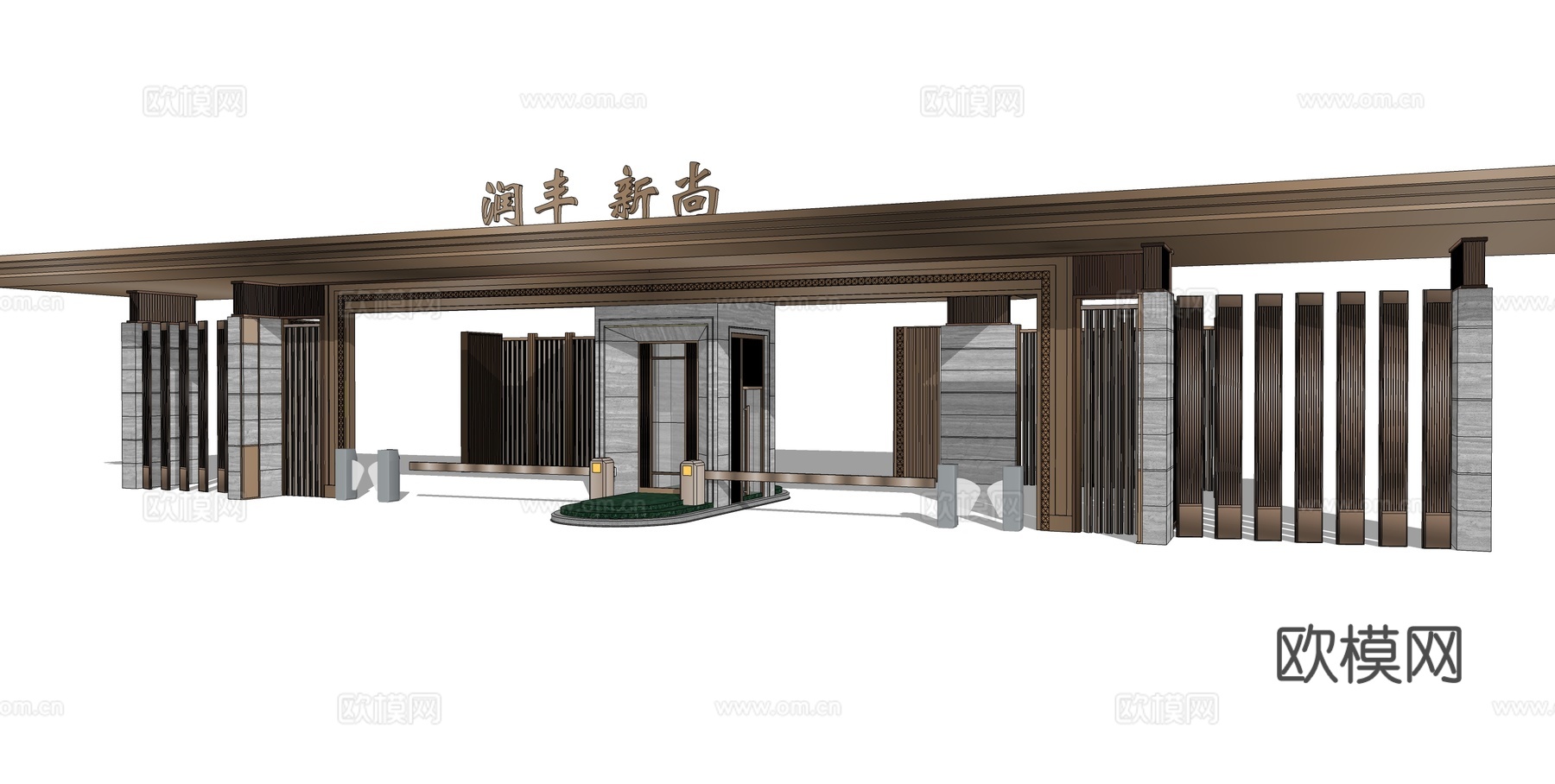 新中式入口大门su模型下载