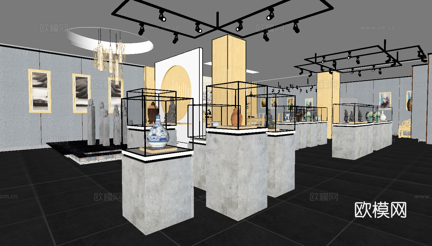 现代陶瓷展厅su模型下载
