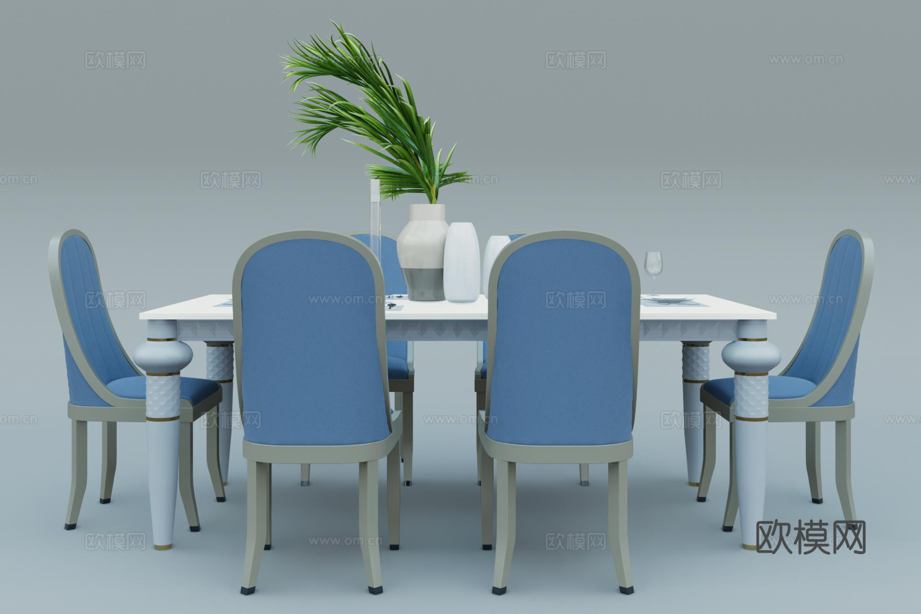 简欧条形餐桌椅su模型下载
