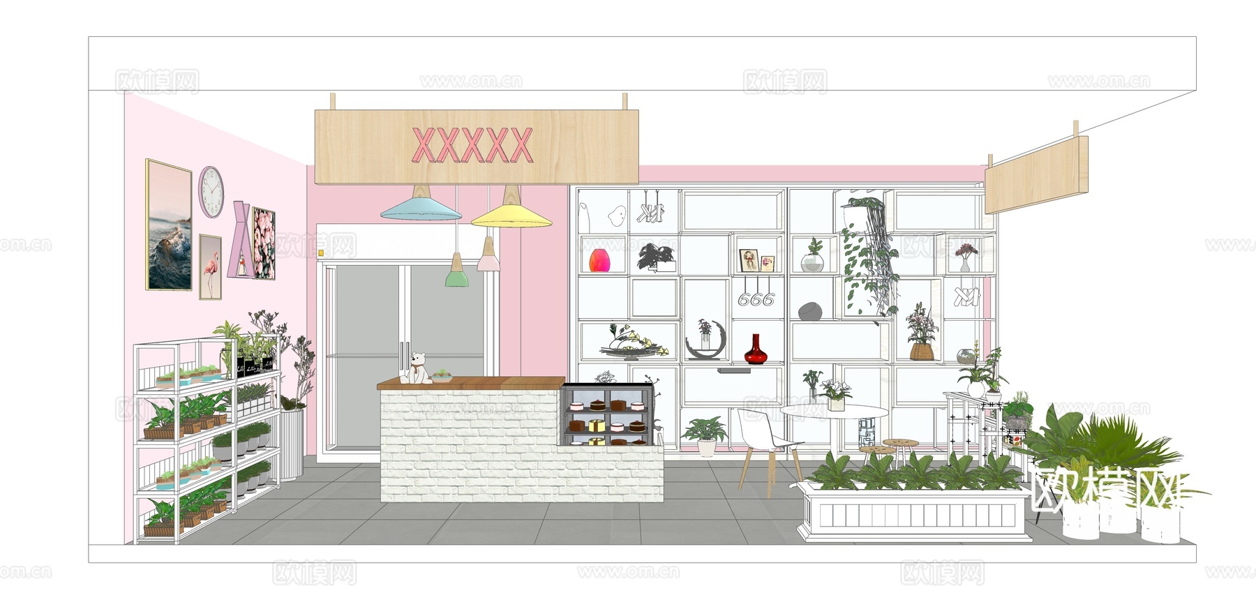 北欧甜品小吃奶茶店su模型下载