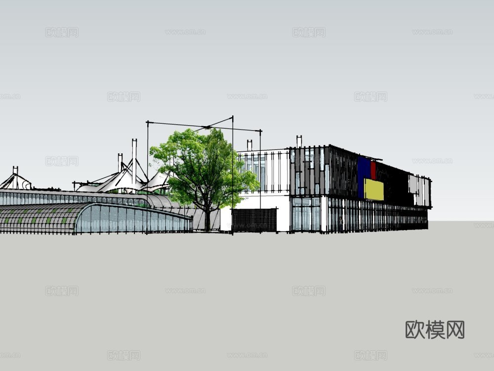 现代展览馆外观su模型下载