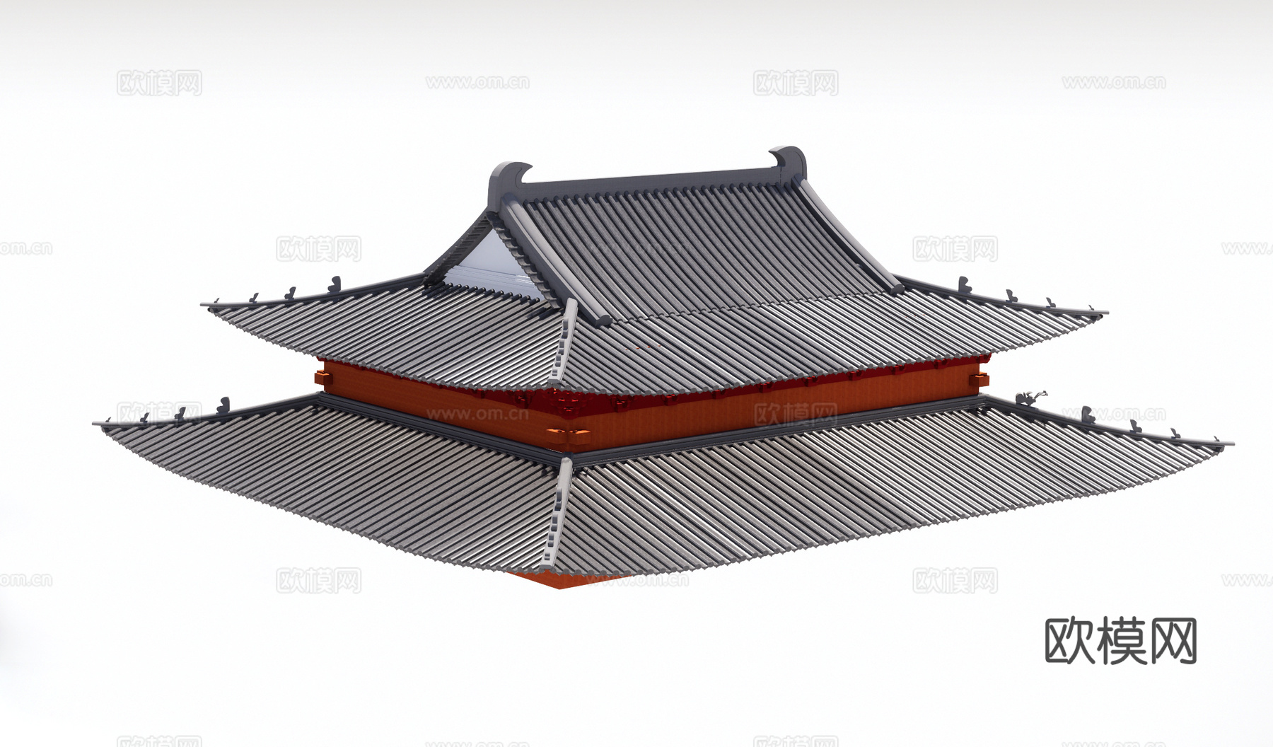中式古建屋顶瓦片su模型下载