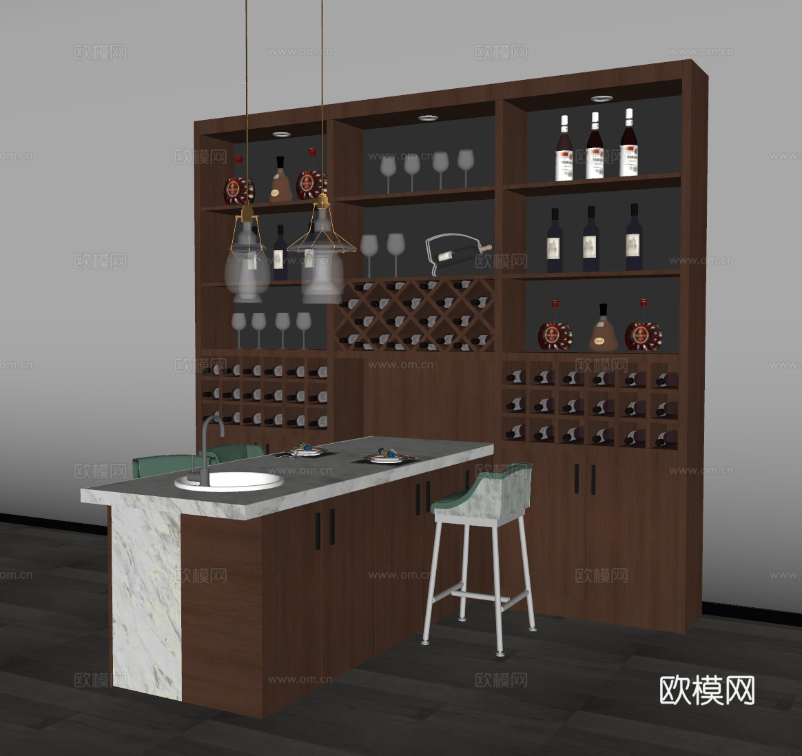 现代装饰酒柜su模型下载