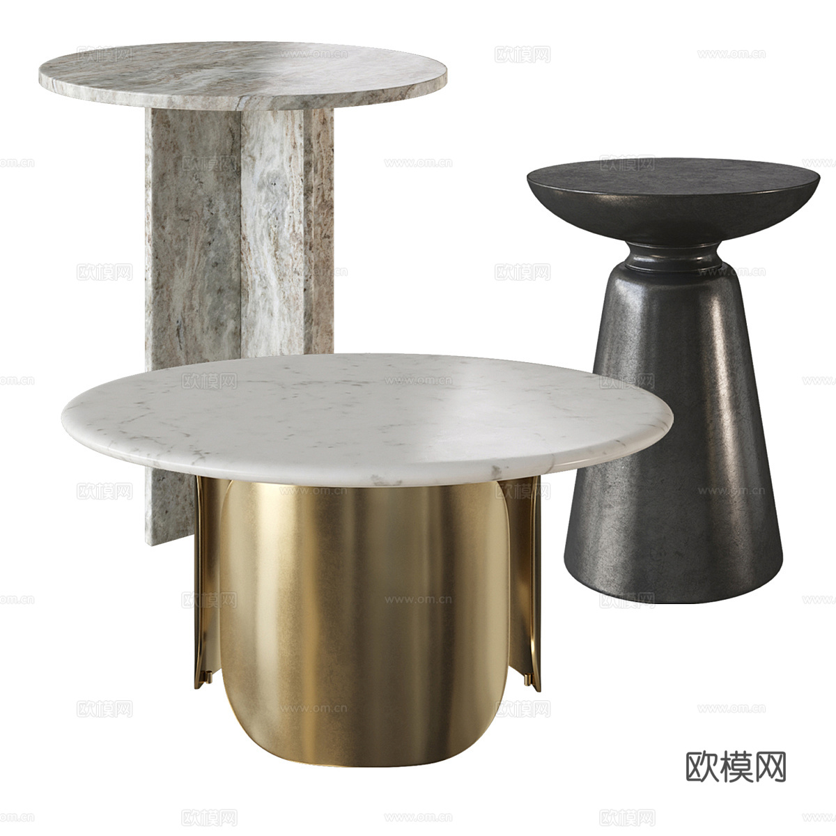 现代轻奢圆茶几 圆边几组合3d模型