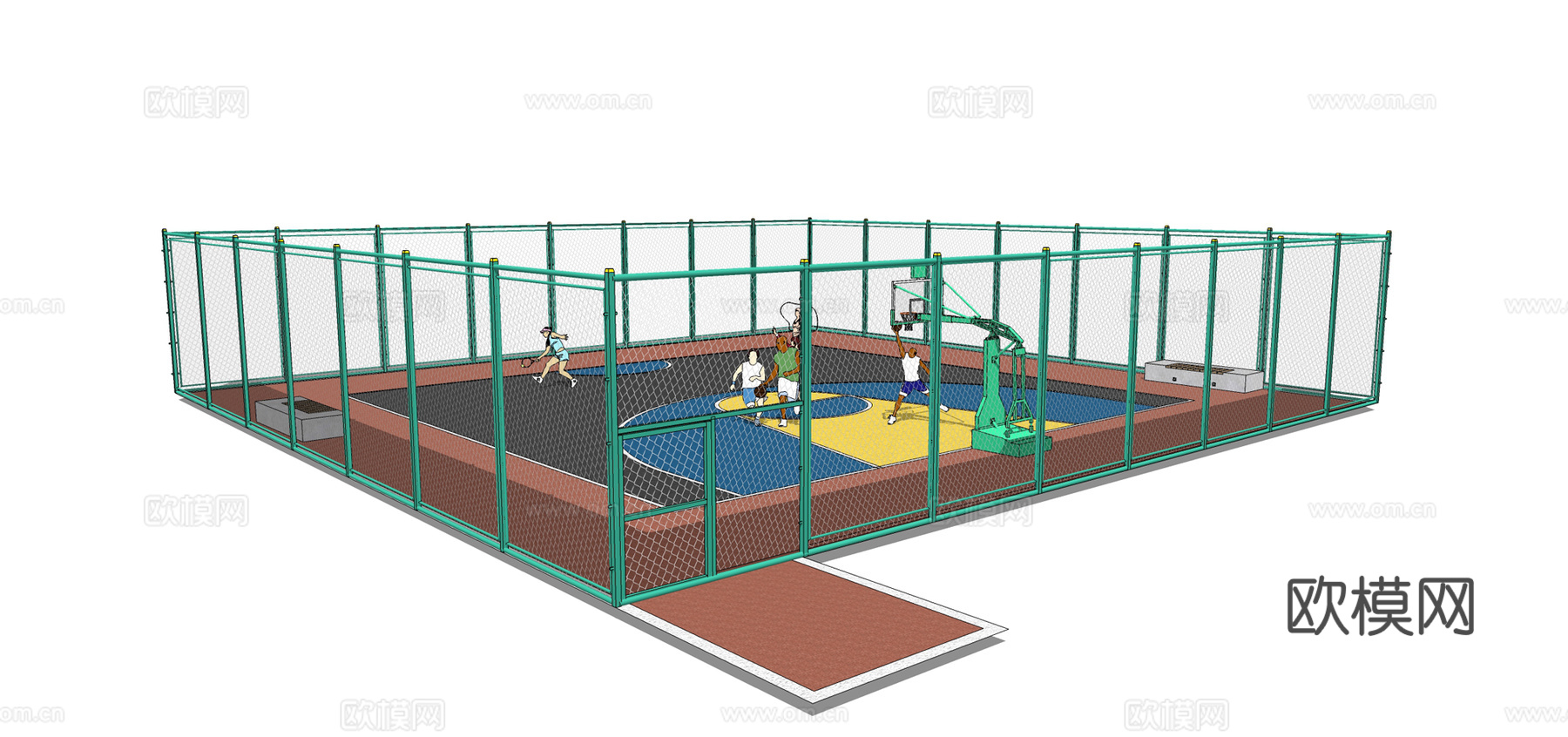 现代篮球场su模型下载