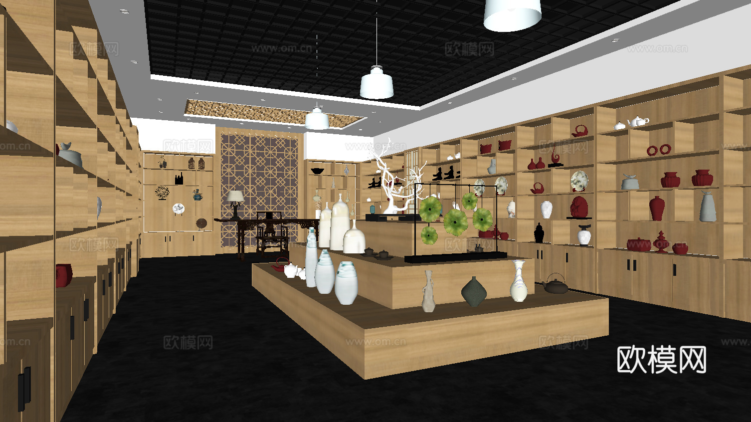 中式陶瓷展厅su模型下载