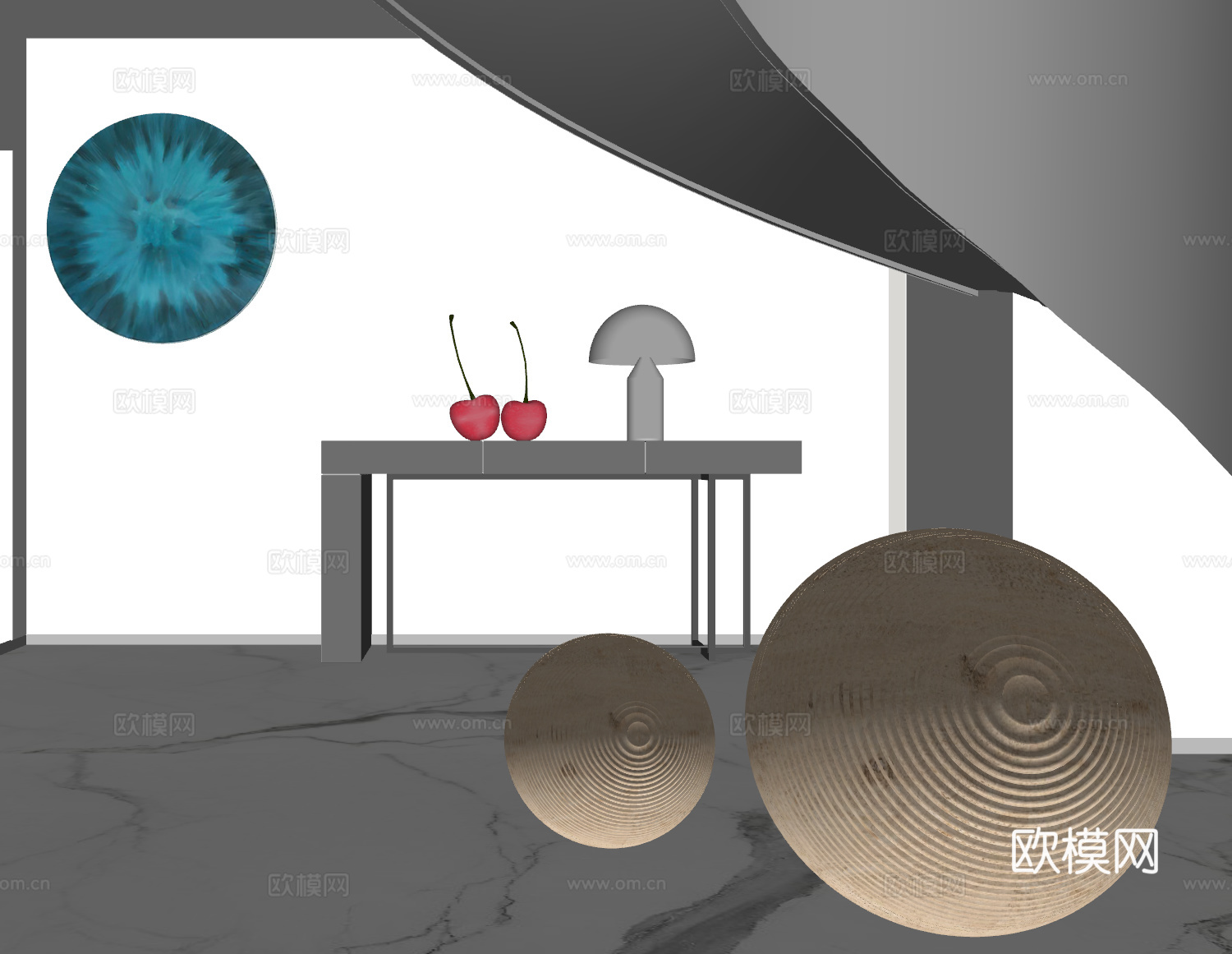 现代玄关端景台su模型下载