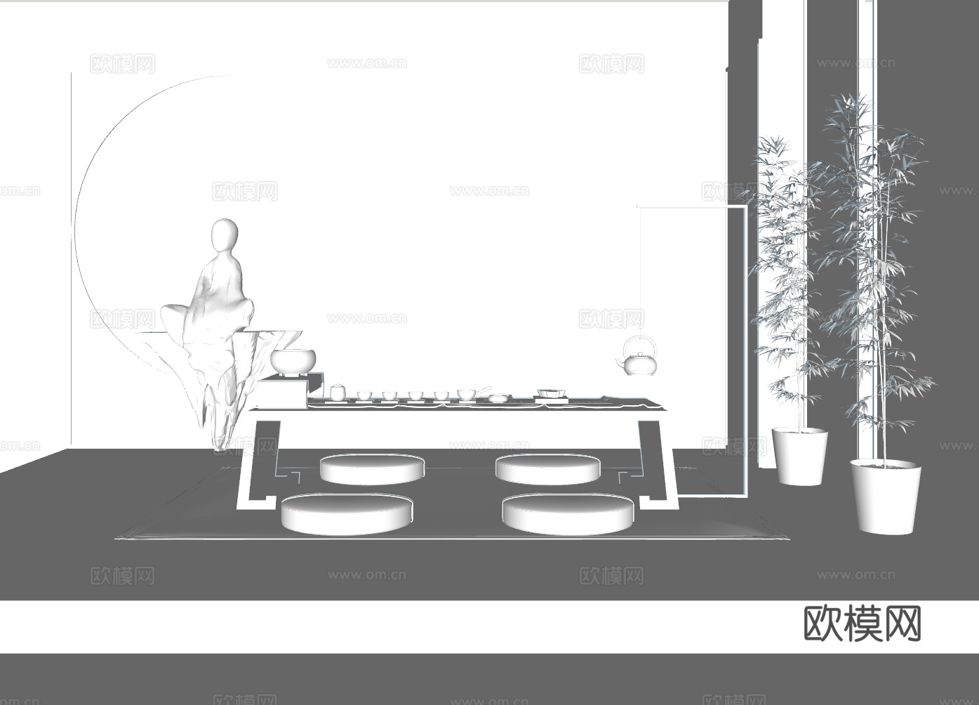 新中式茶桌椅su模型下载