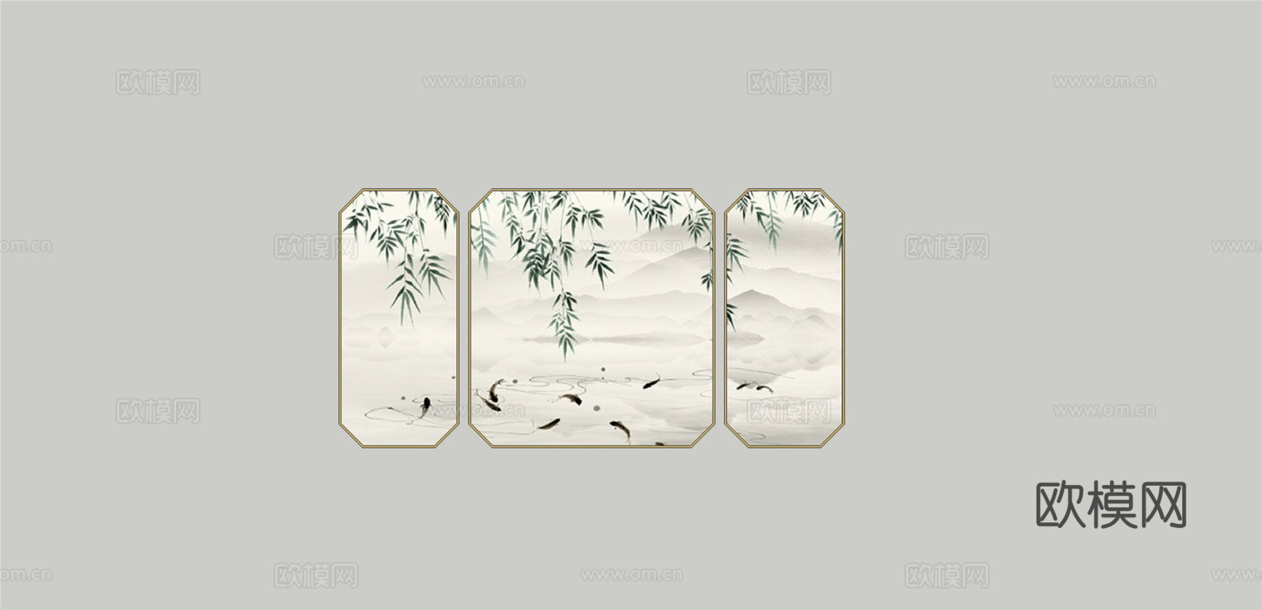 新中式山水装饰挂画su模型下载