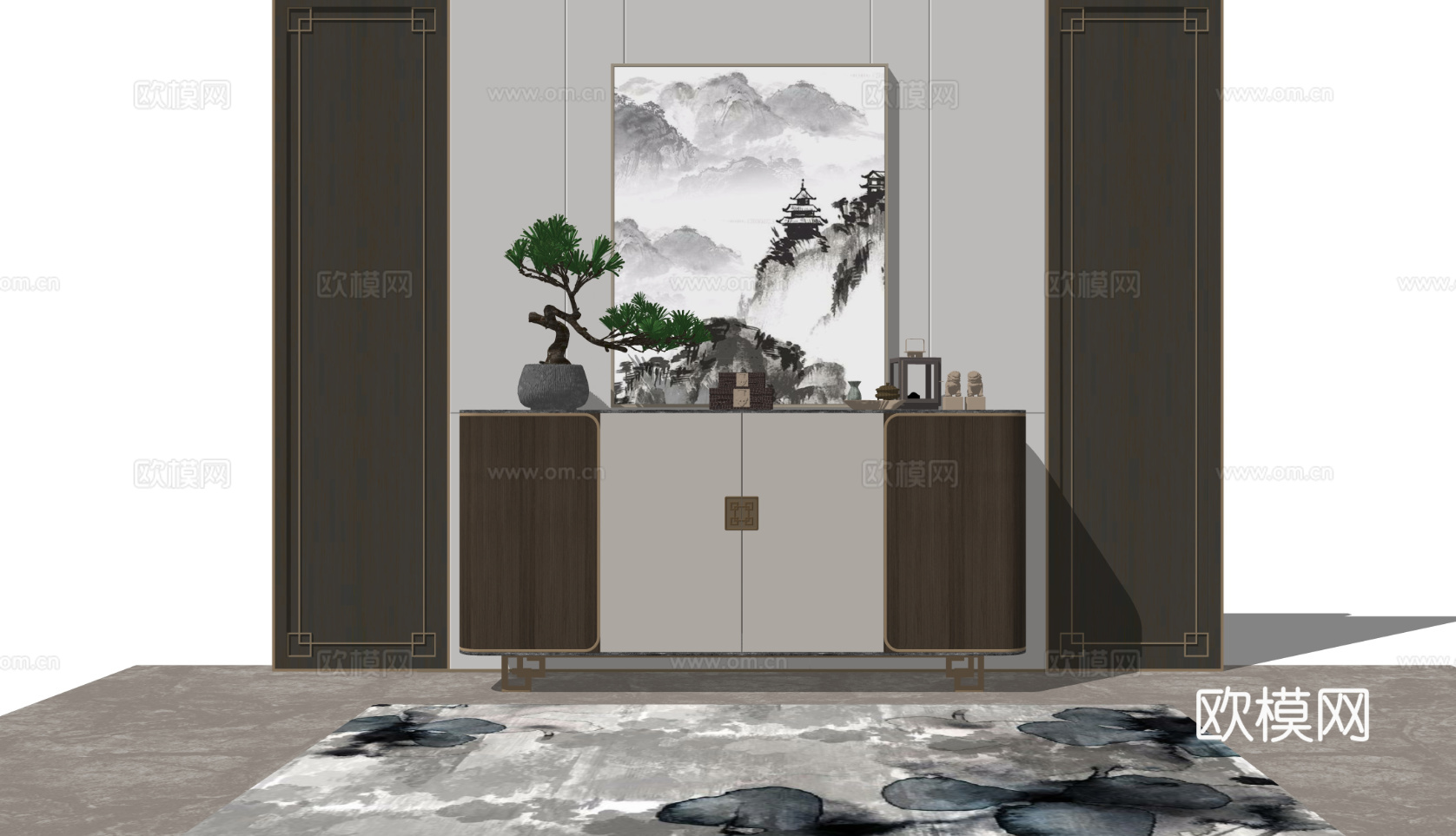 新中式边柜su模型下载