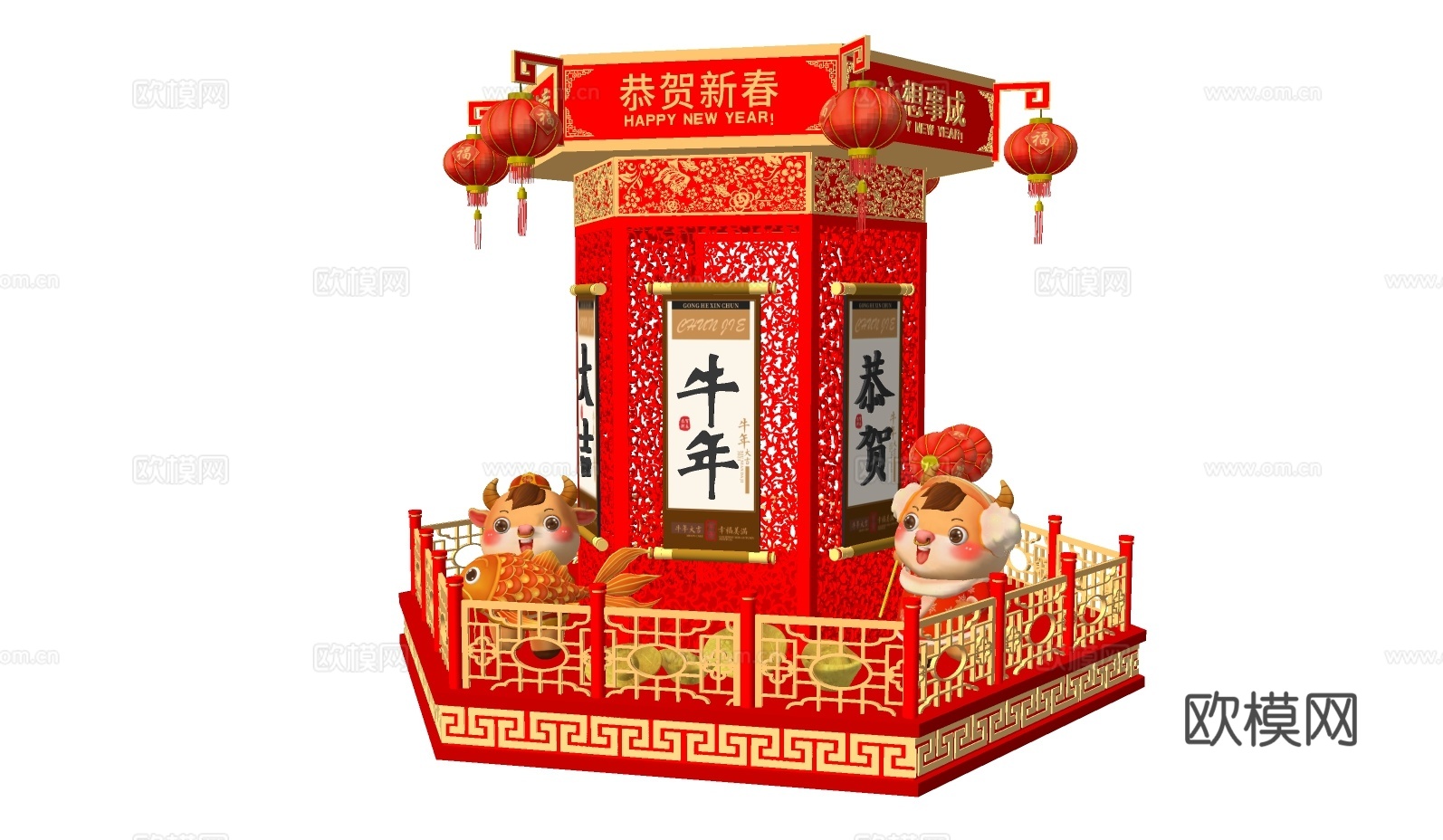 新中式春节新年美陈su模型下载