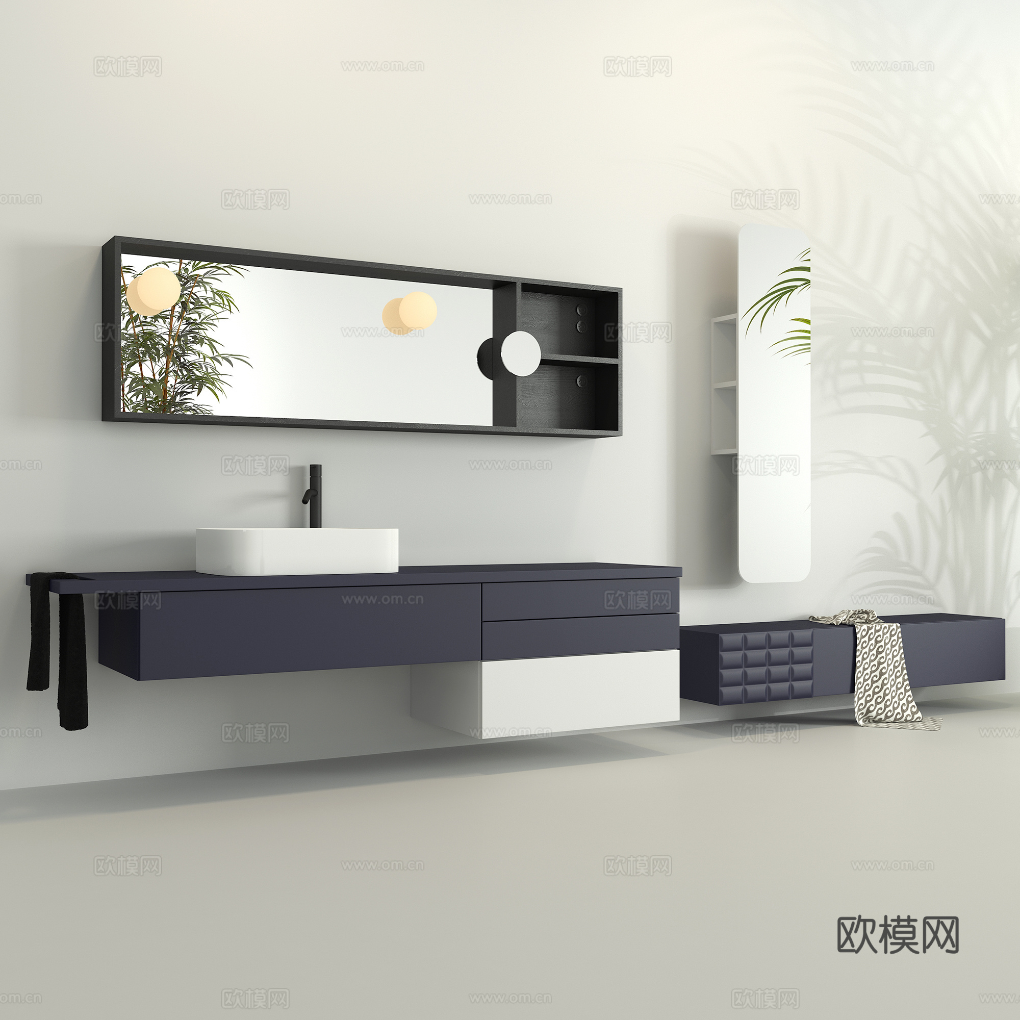 现代浴室柜  洗漱镜子  洗手盆3d模型