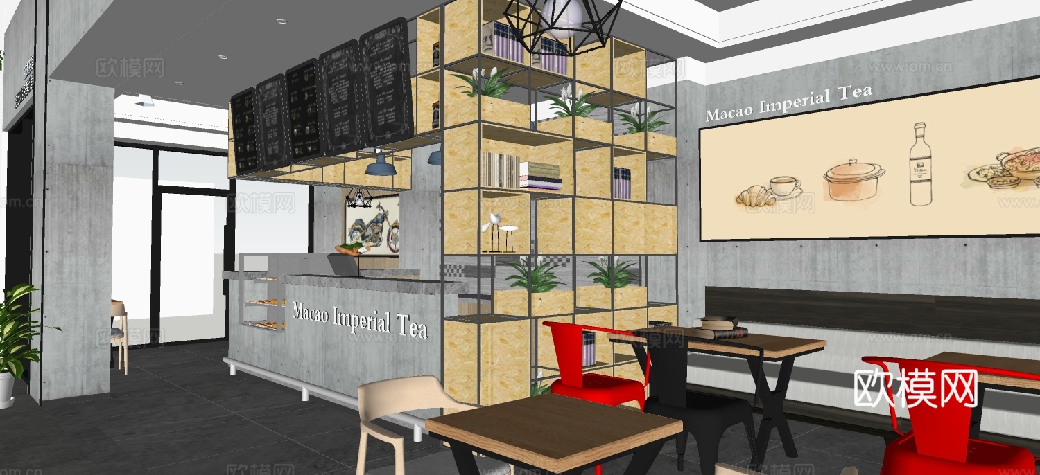 工业风奶茶店su模型下载