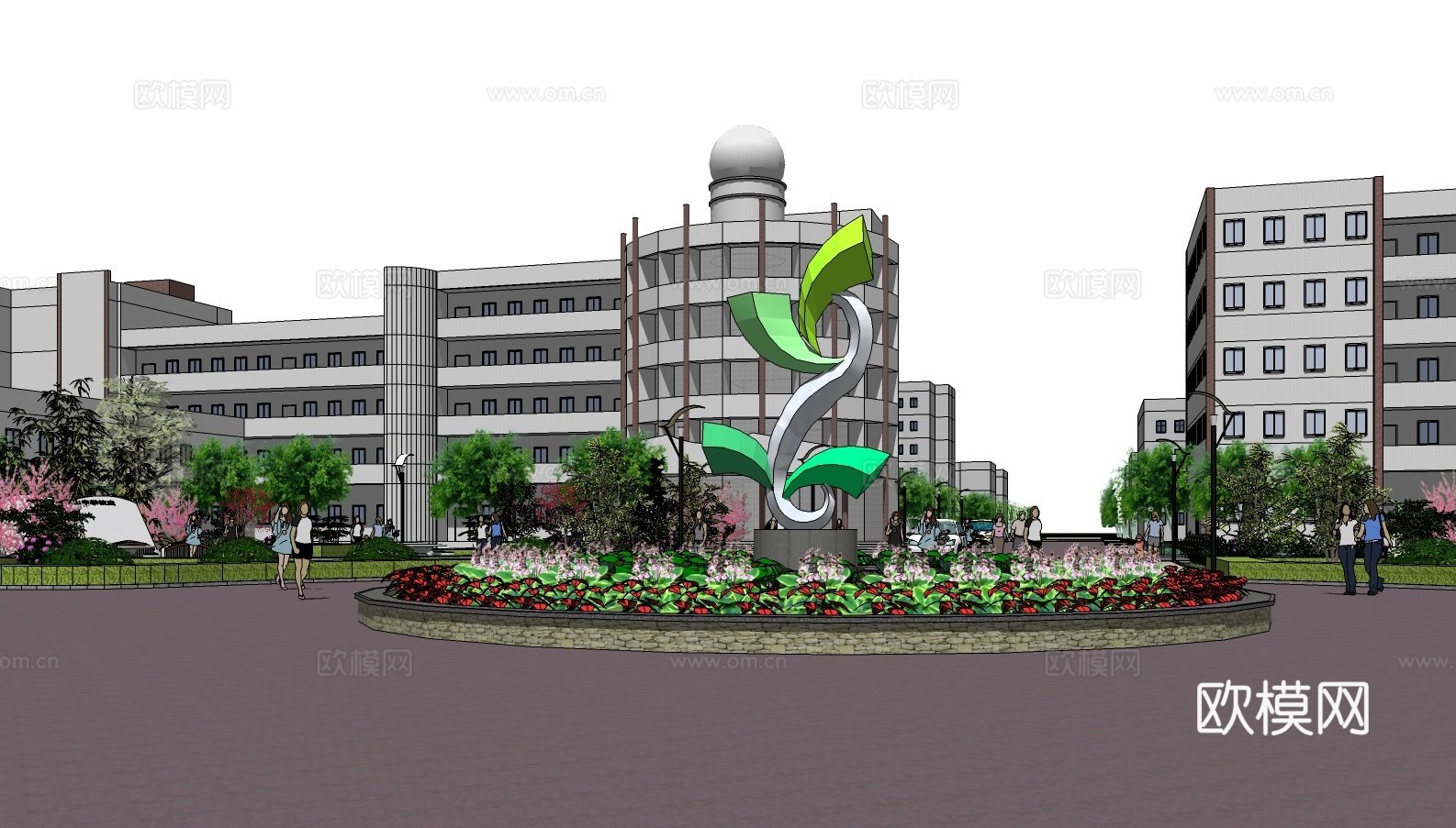 现代学校规划su模型下载