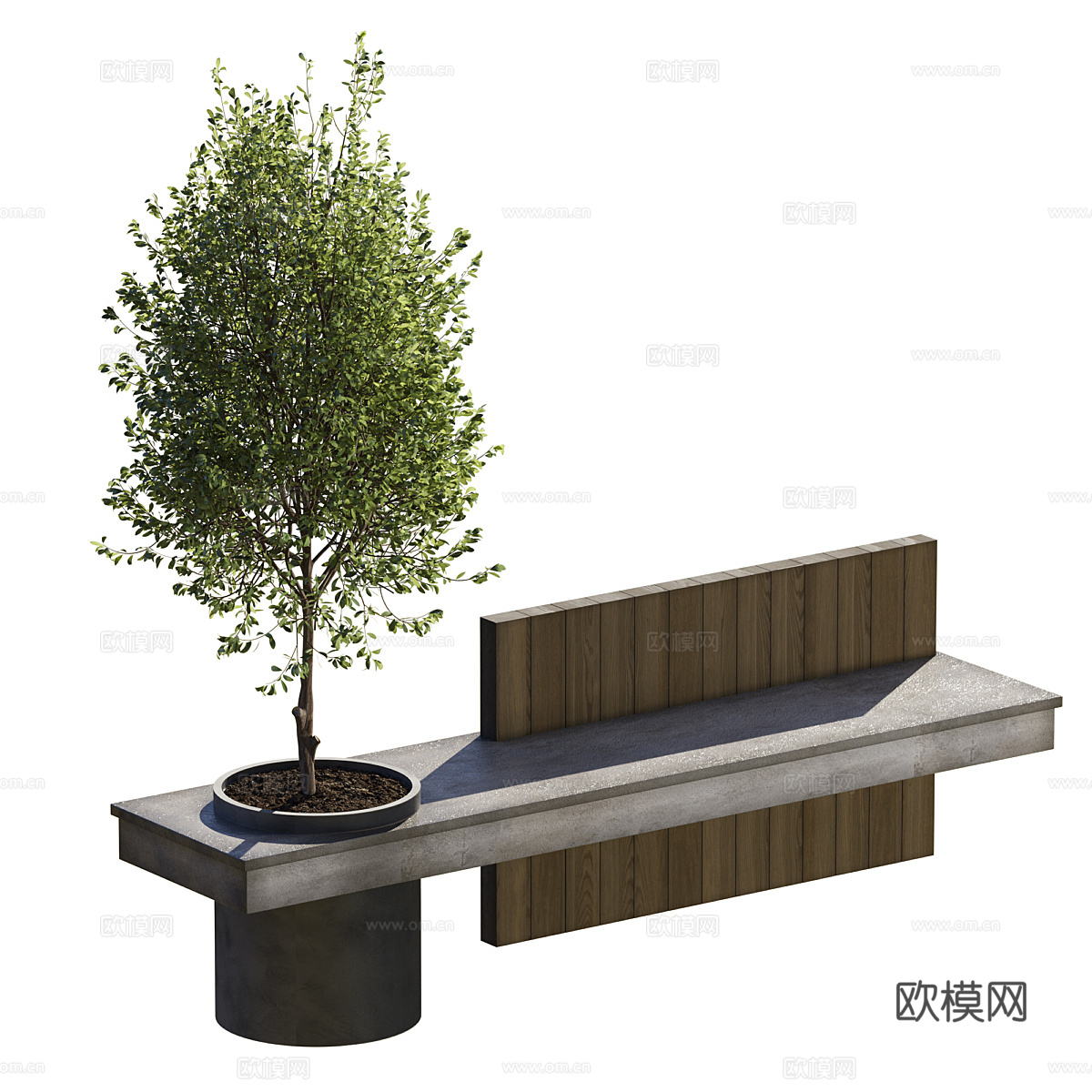 现代意式公园植物长凳3d模型