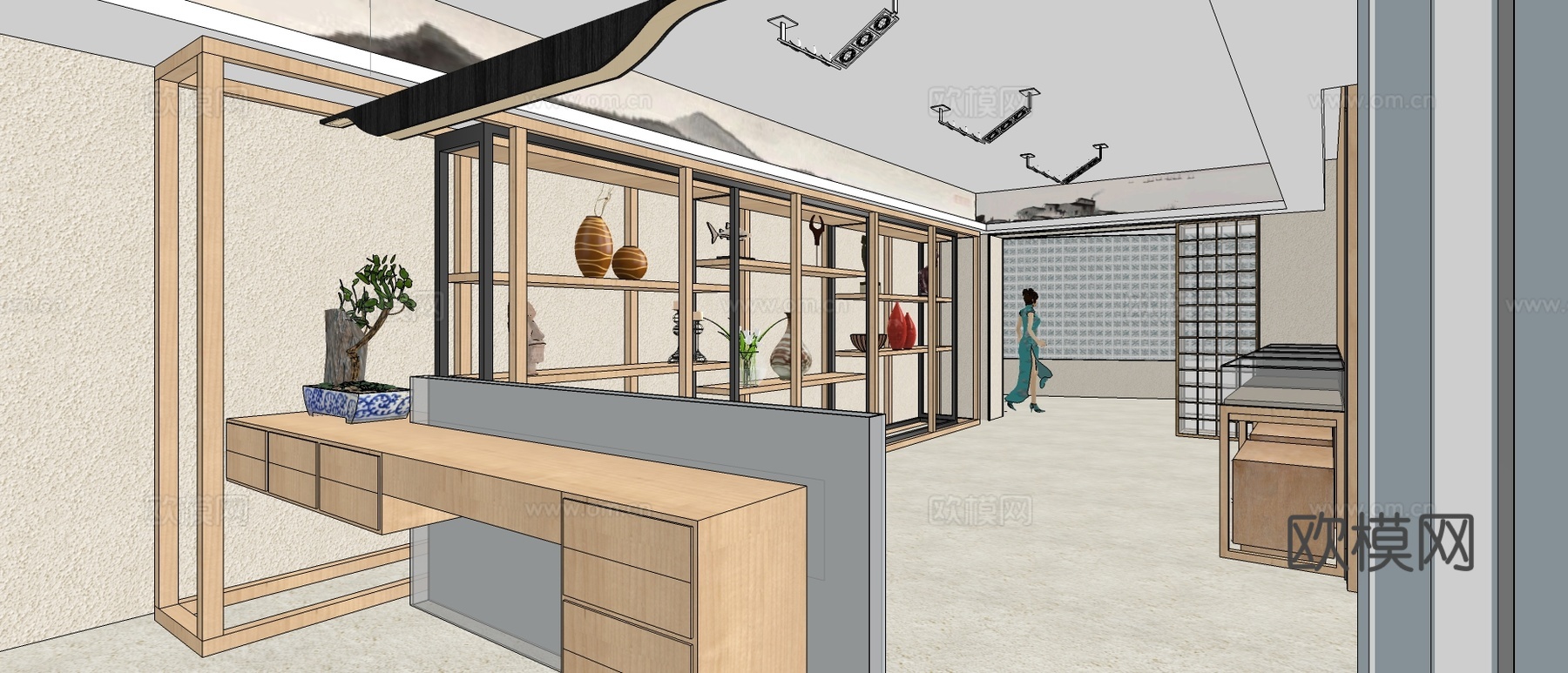 现代展厅su模型下载
