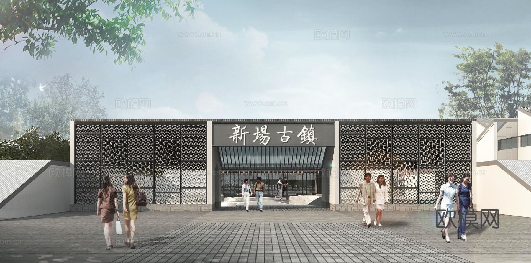 中式古镇游客集散中心su模型下载