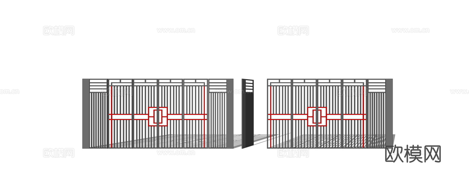 新中式铁艺门su模型下载