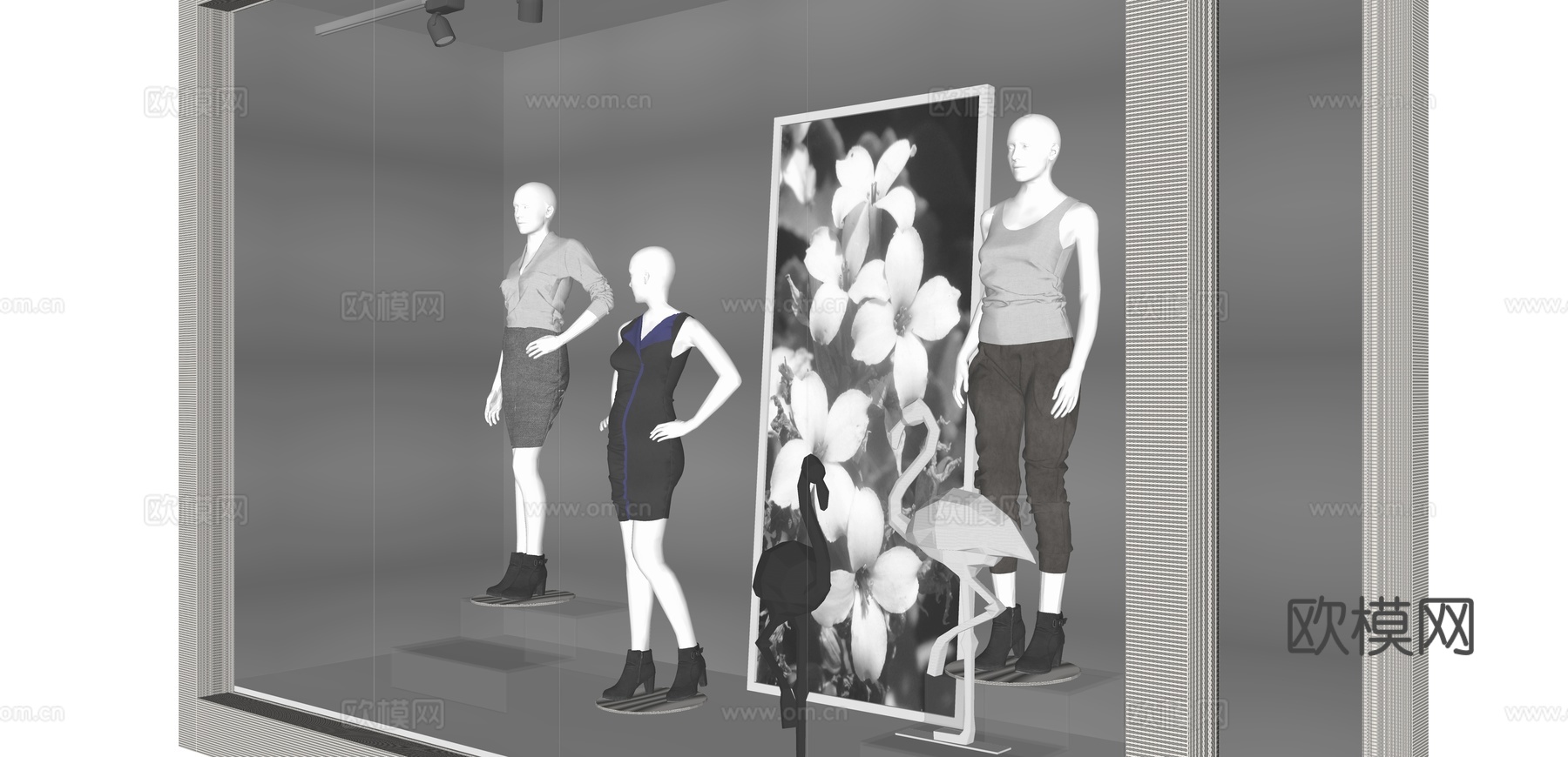 现代服装店橱柜su模型下载