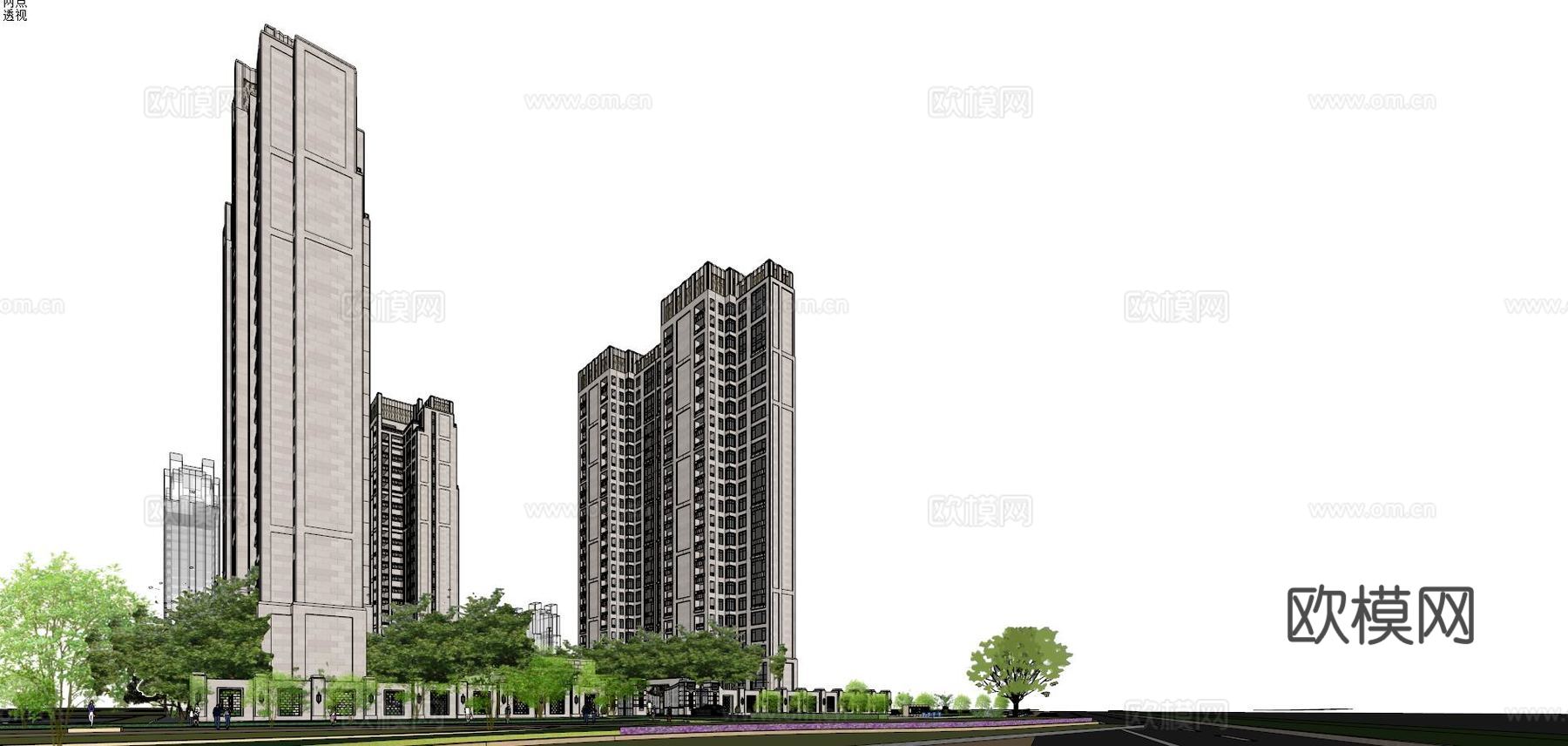 新古典高层住宅小区su模型下载