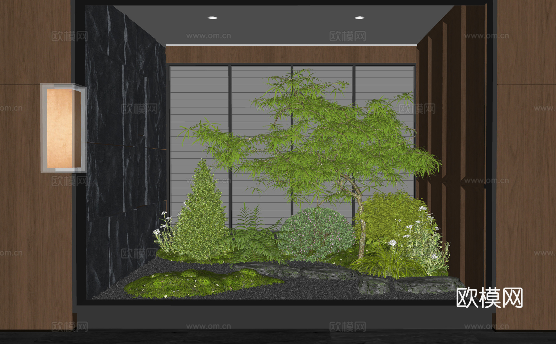 现代室内景观 植物造景 庭院小品 植物组合 灌木 乔木su模型
