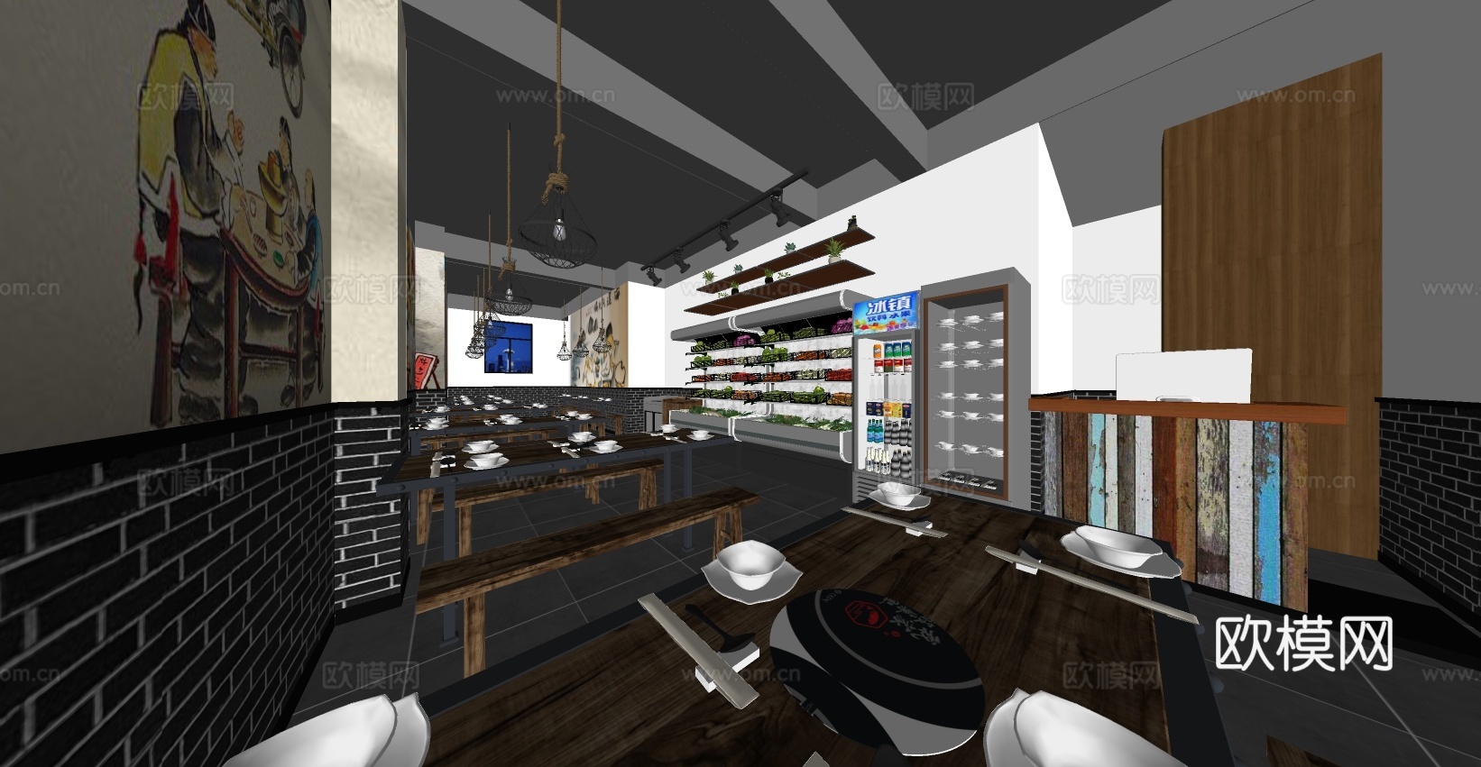 新中式麻辣烫店su模型下载