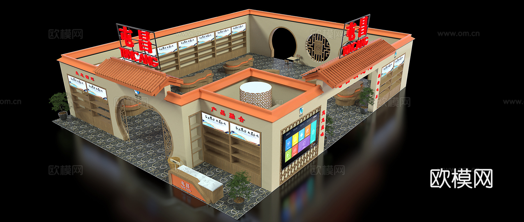 新中式展厅su模型下载