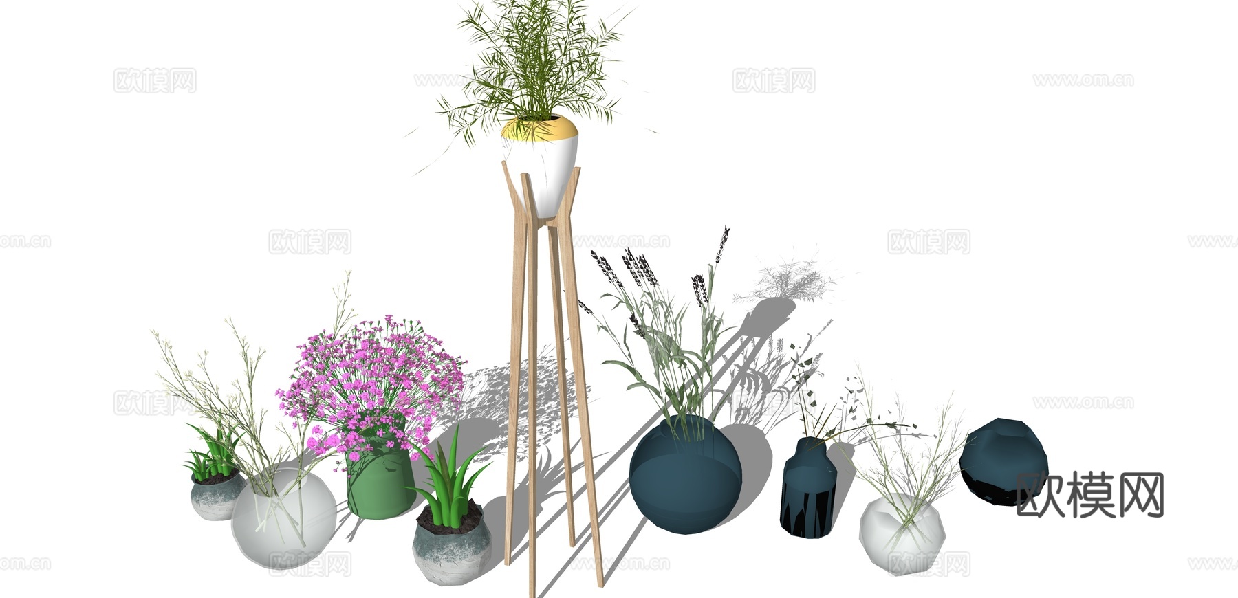 现代绿植盆栽su模型下载