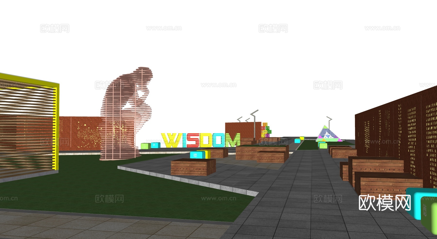 现代广场景观su模型下载