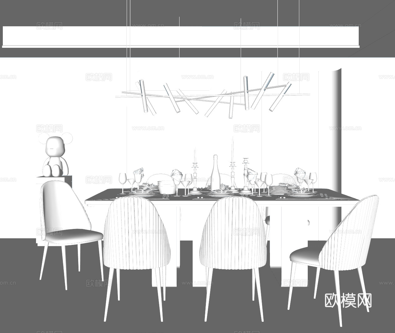 现代轻奢餐桌椅su模型下载