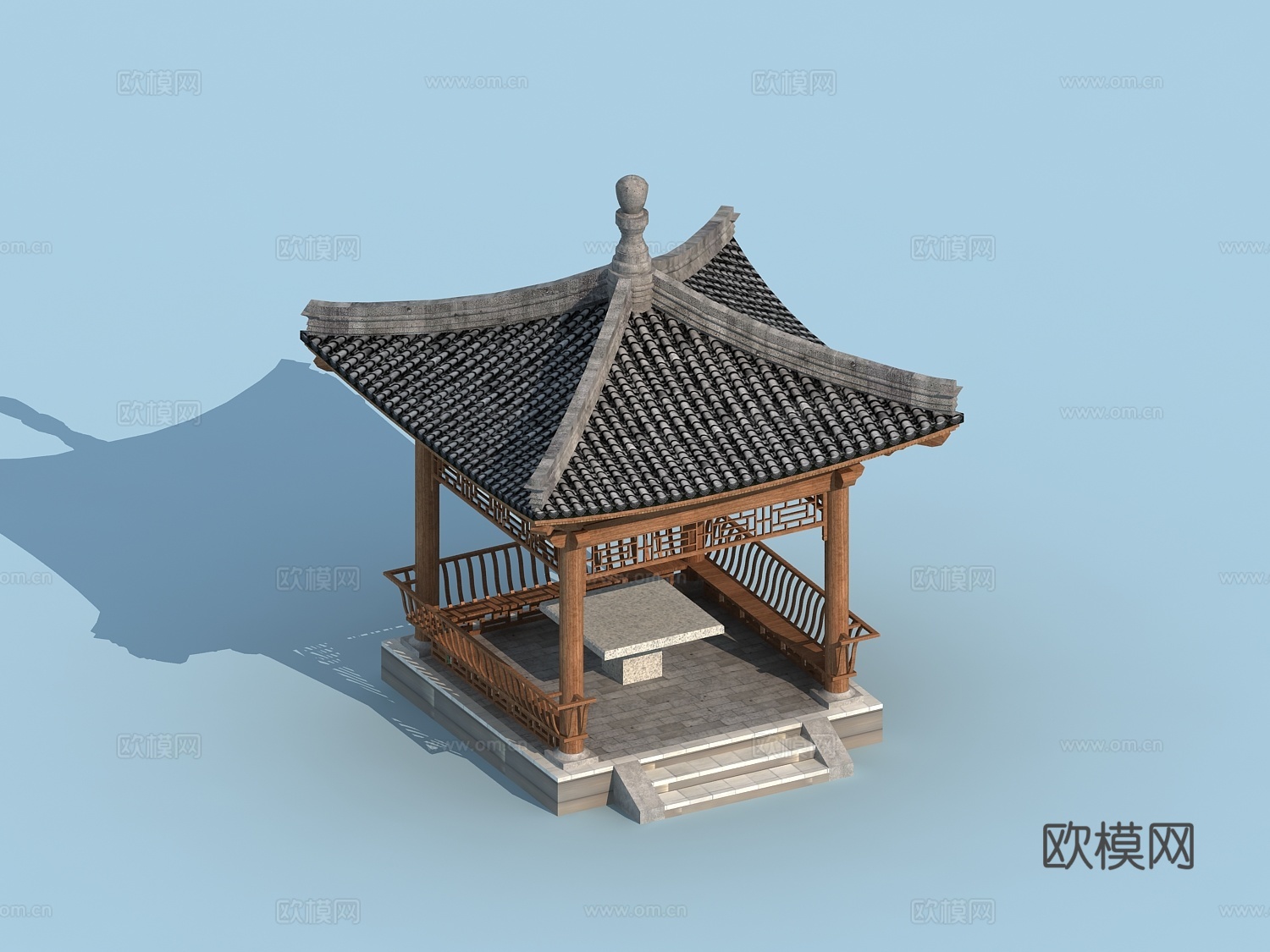 中式四角凉亭su模型下载
