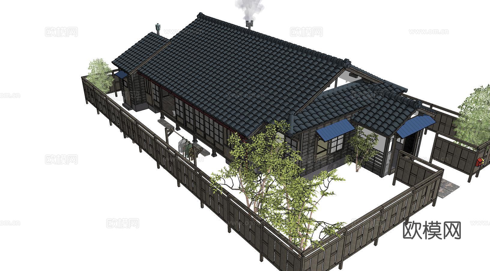 日式庭院房屋建筑su模型下载