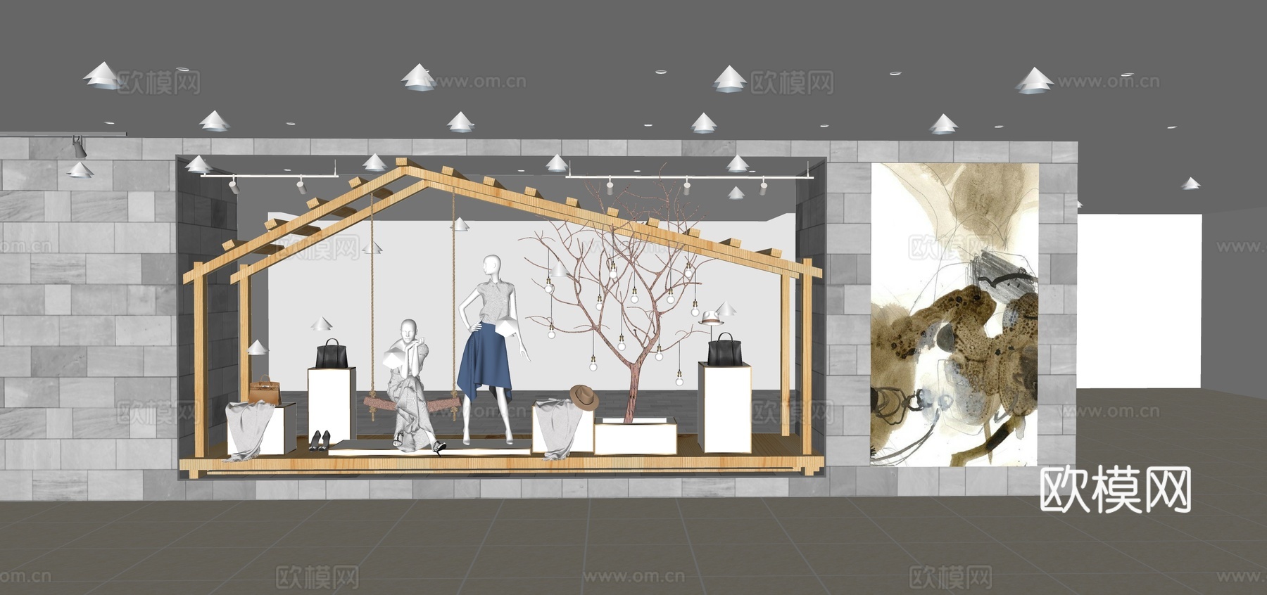 现代服装店橱窗su模型下载