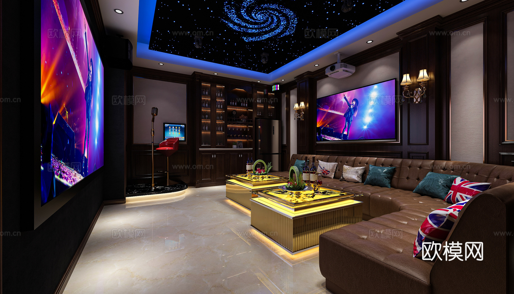 KTV 美式KTV 卡座沙发 酒柜 麦克风 点歌机3d模型