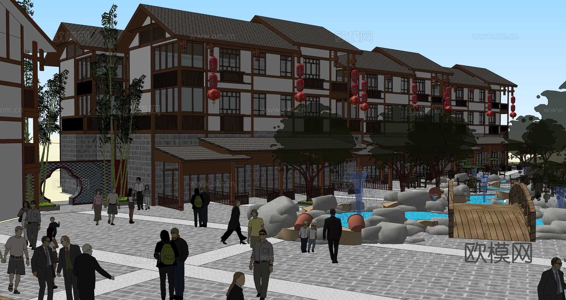 中式古建商业街su模型下载