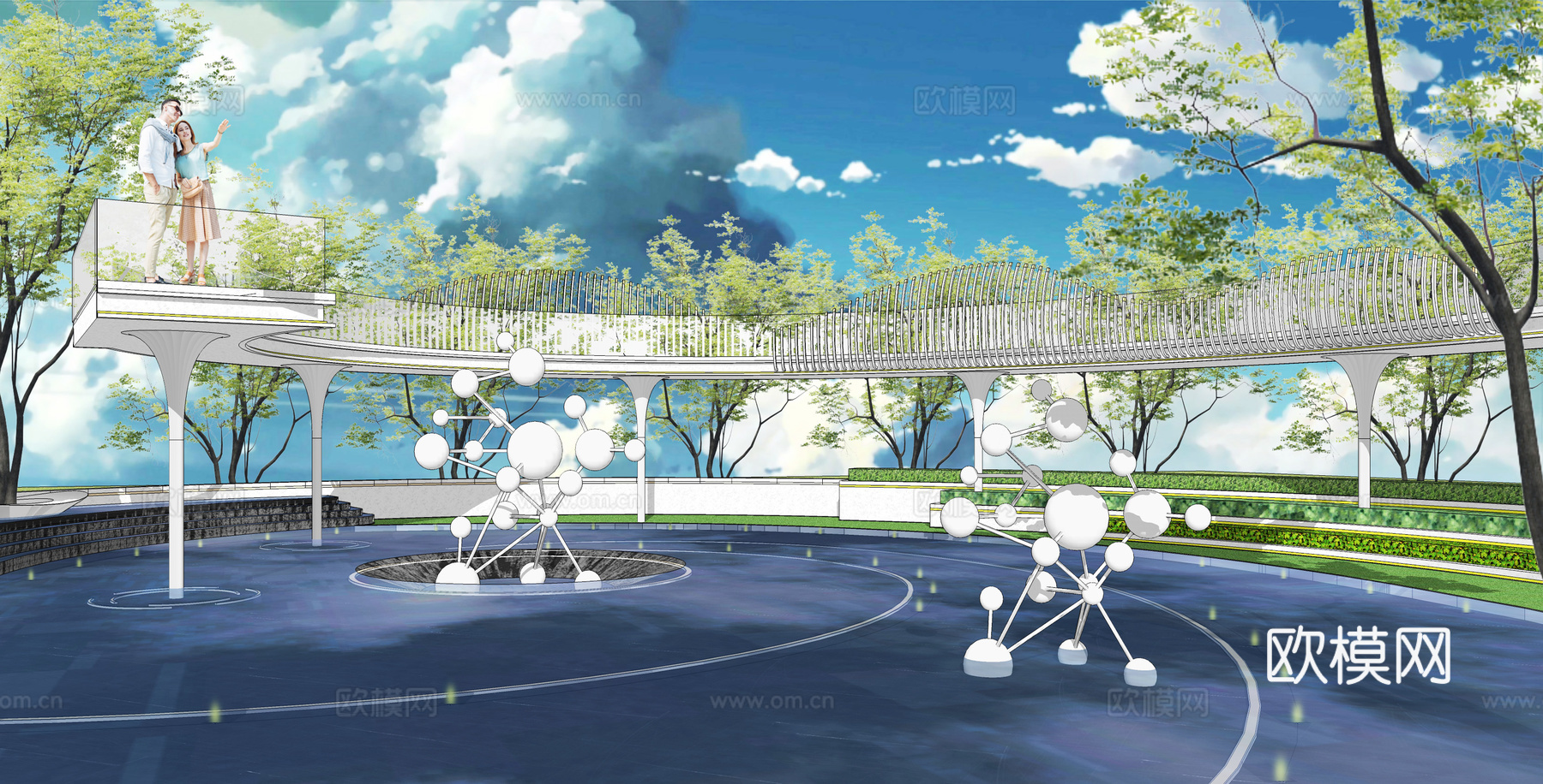 现代曲线景观桥su模型下载