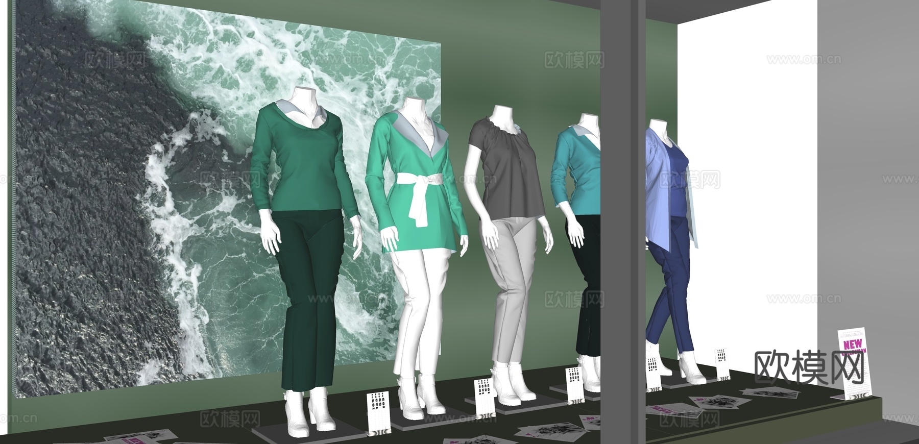 现代服装店橱柜su模型下载