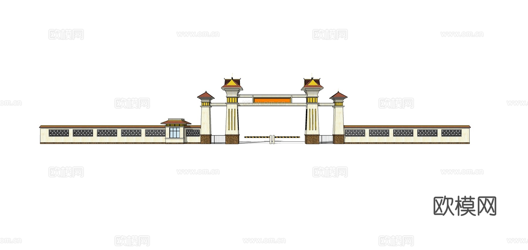 新中式大门门头su模型下载
