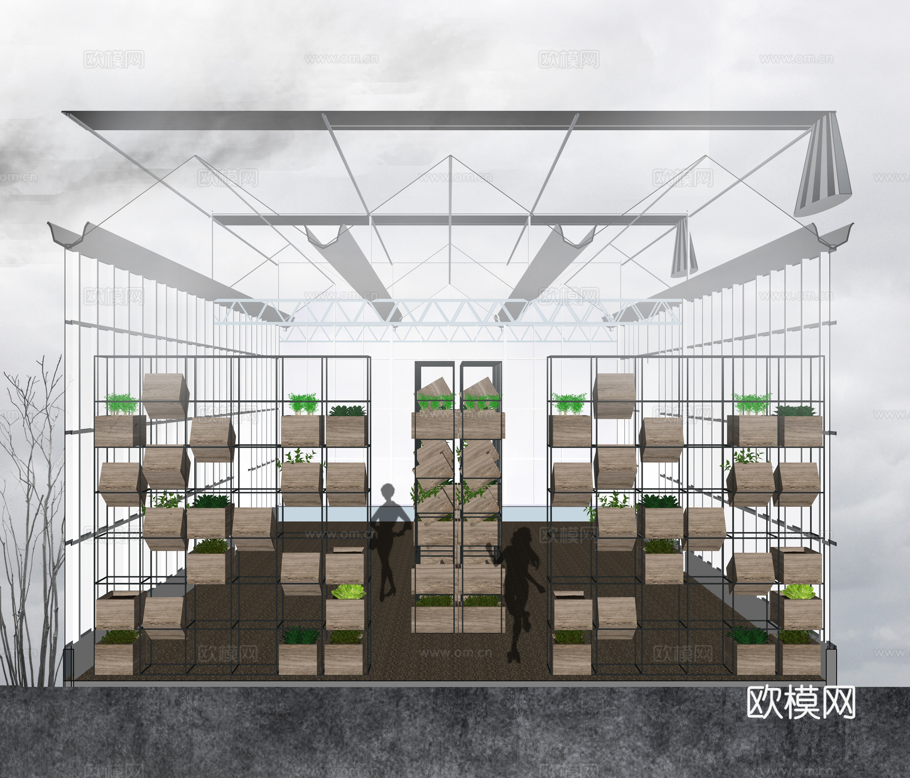 现代温室花房su模型下载