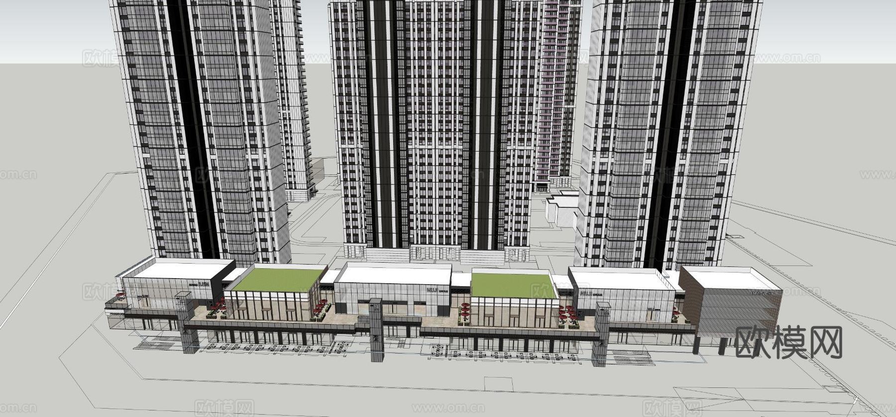 现代高层住宅小区su模型下载