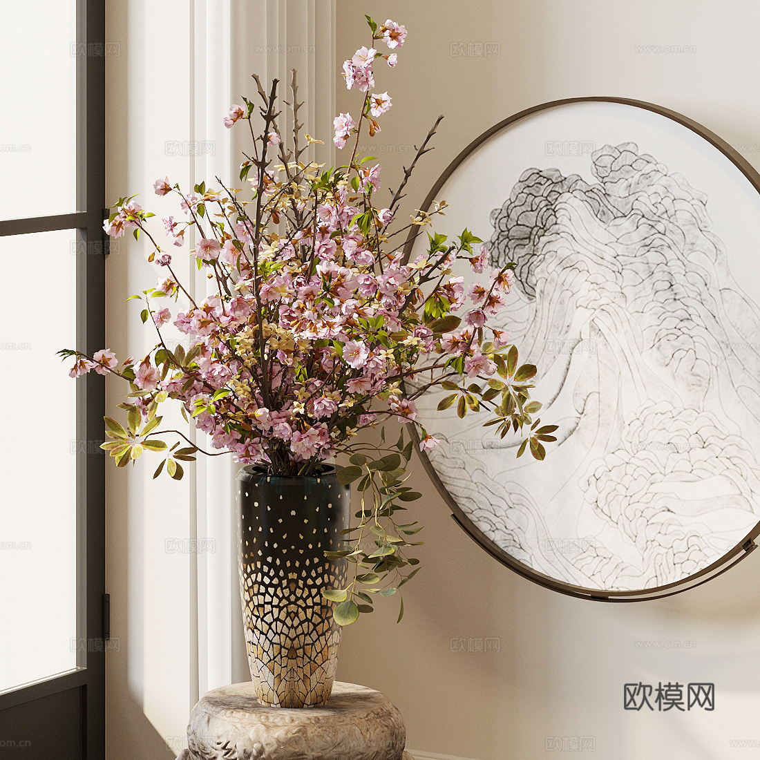 现代花艺 仿真花复古花 陶瓷花瓶 婚庆花艺 餐桌花瓶摆件3d模型