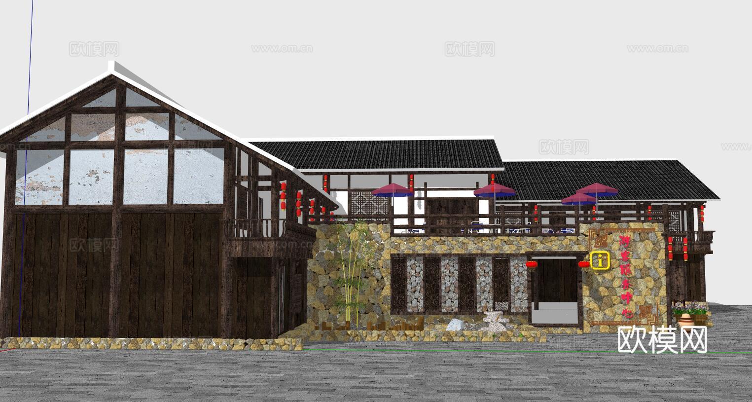 中式古建民房民宿su模型下载
